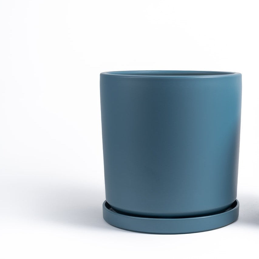 12.5" Ceramic Cylinder Planter Blue