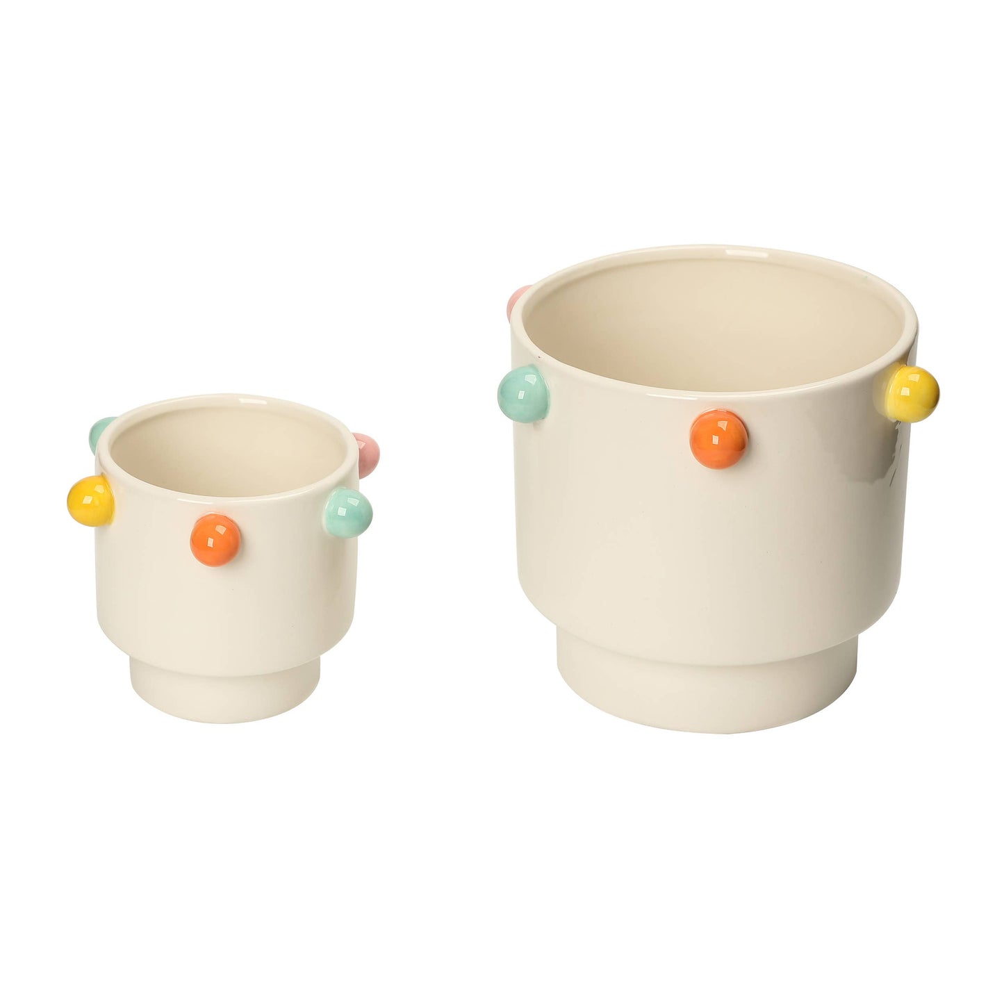 SALE Ceramic 7.25" White Spring Colorful Planter Set of 2