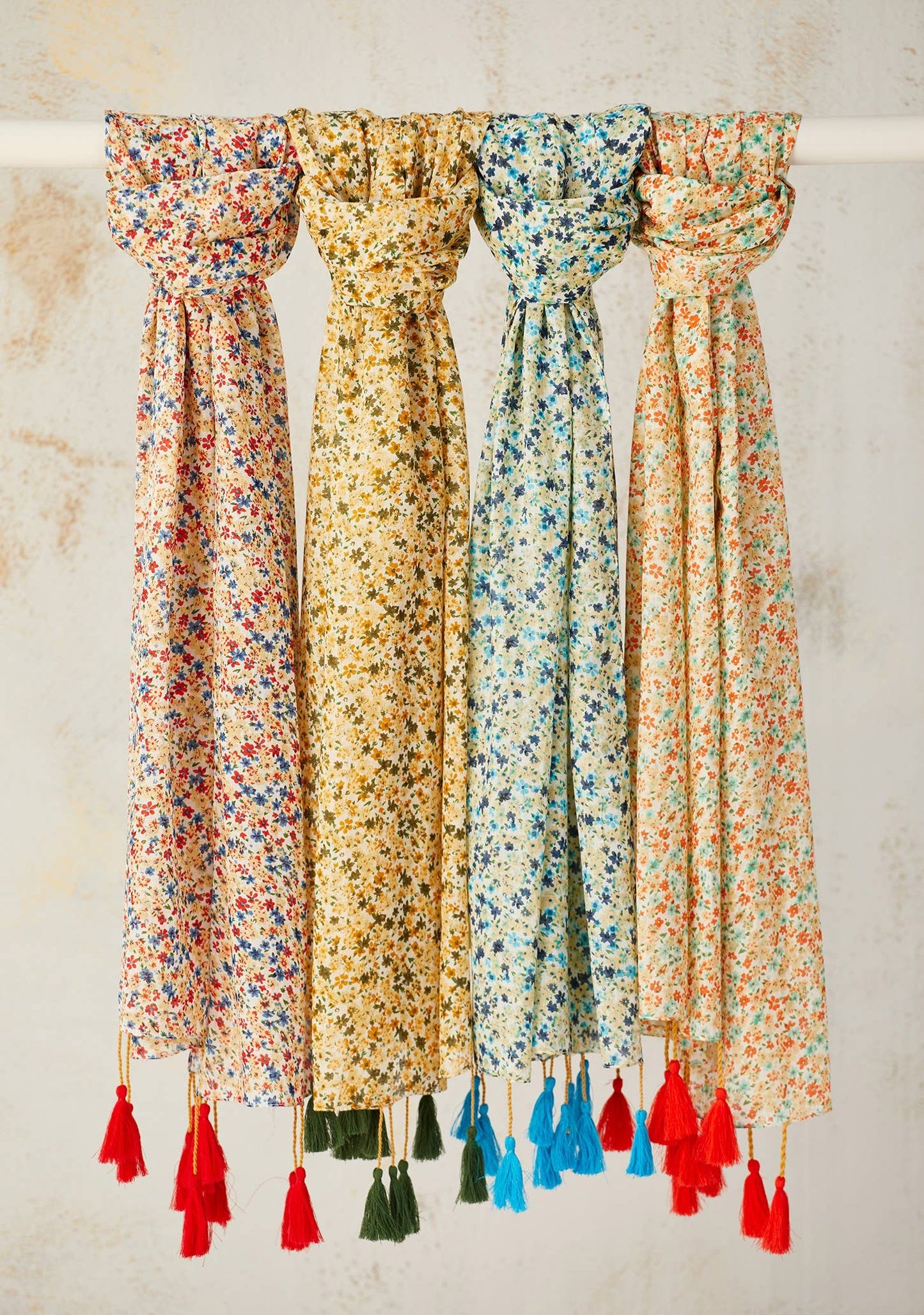 Myra Floral Scarf With Long Tassels