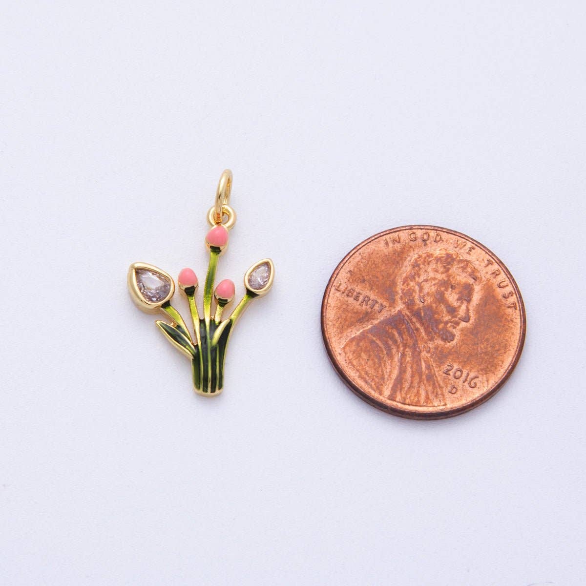 16K Gold Filled 19mm CZ Enamel Tulip Flower Charm | Charms-00102