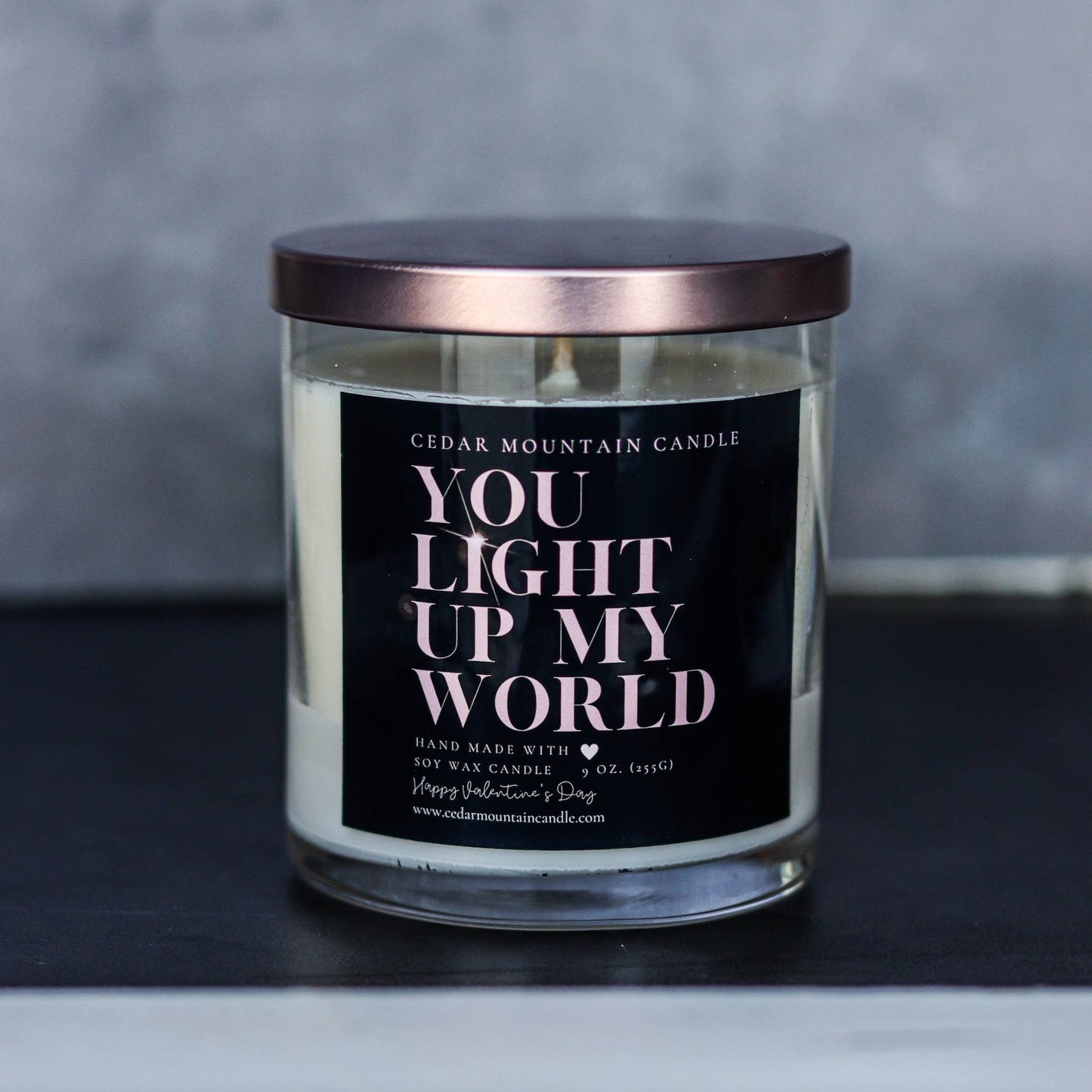 You Light Up My World - Valentine's Day Soy Candle 9 oz Jar: Rose gold lid / Lavender & Sweet Lemon