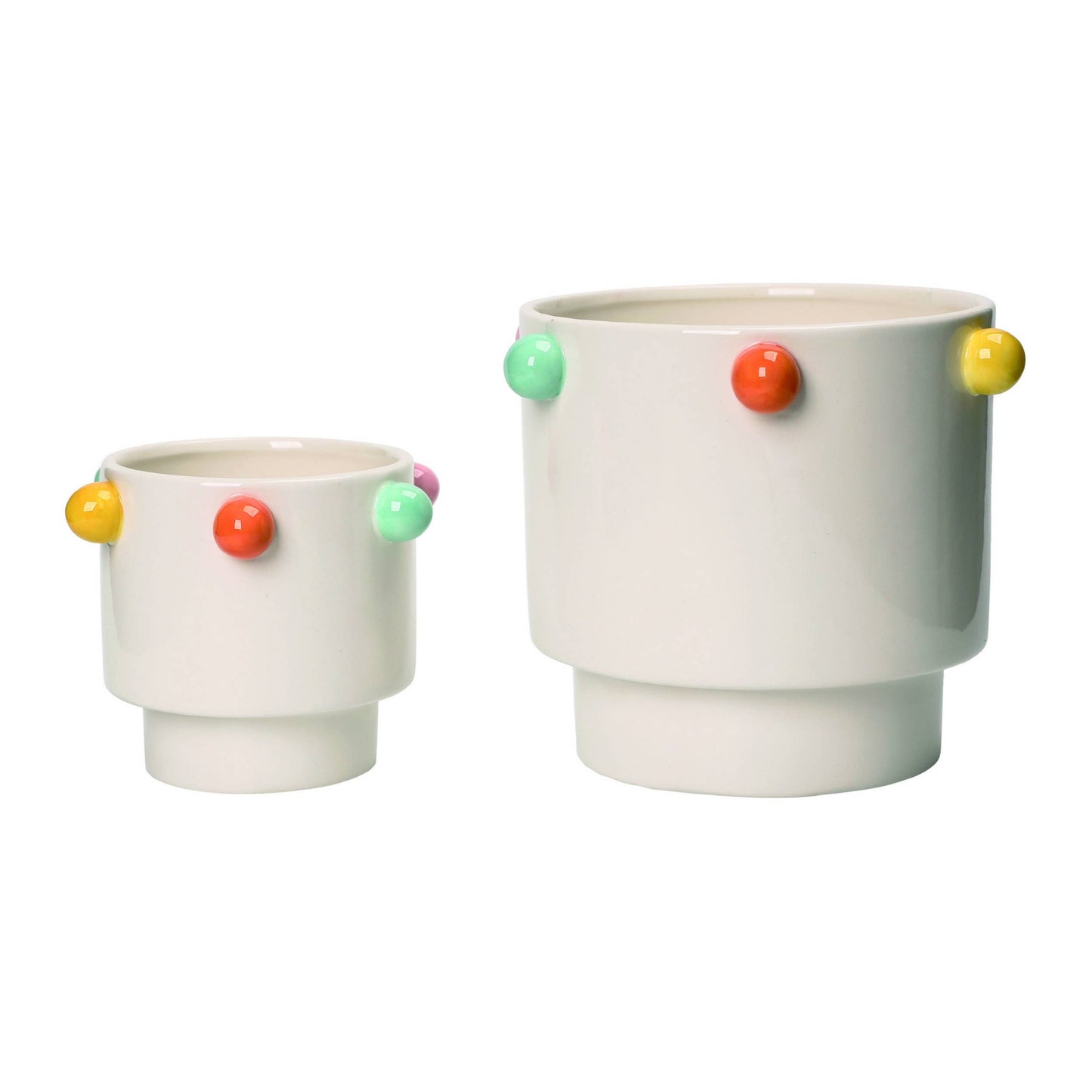 SALE Ceramic 7.25" White Spring Colorful Planter Set of 2