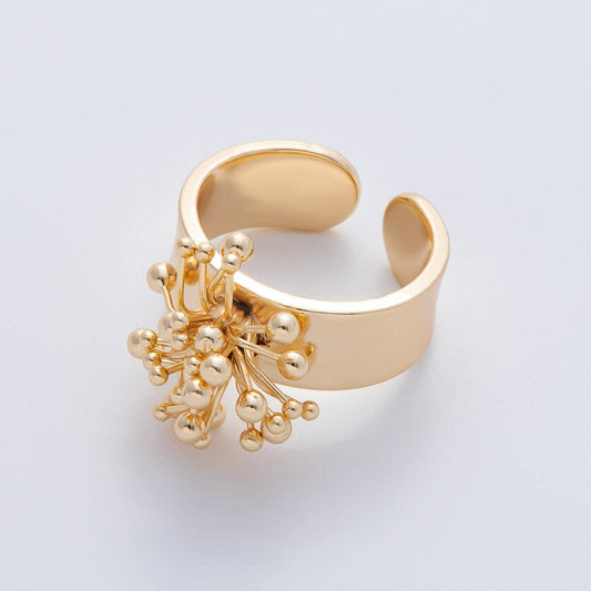 18K Gold Filled Minimalist Beaded Flower Wide Band Ring | O605