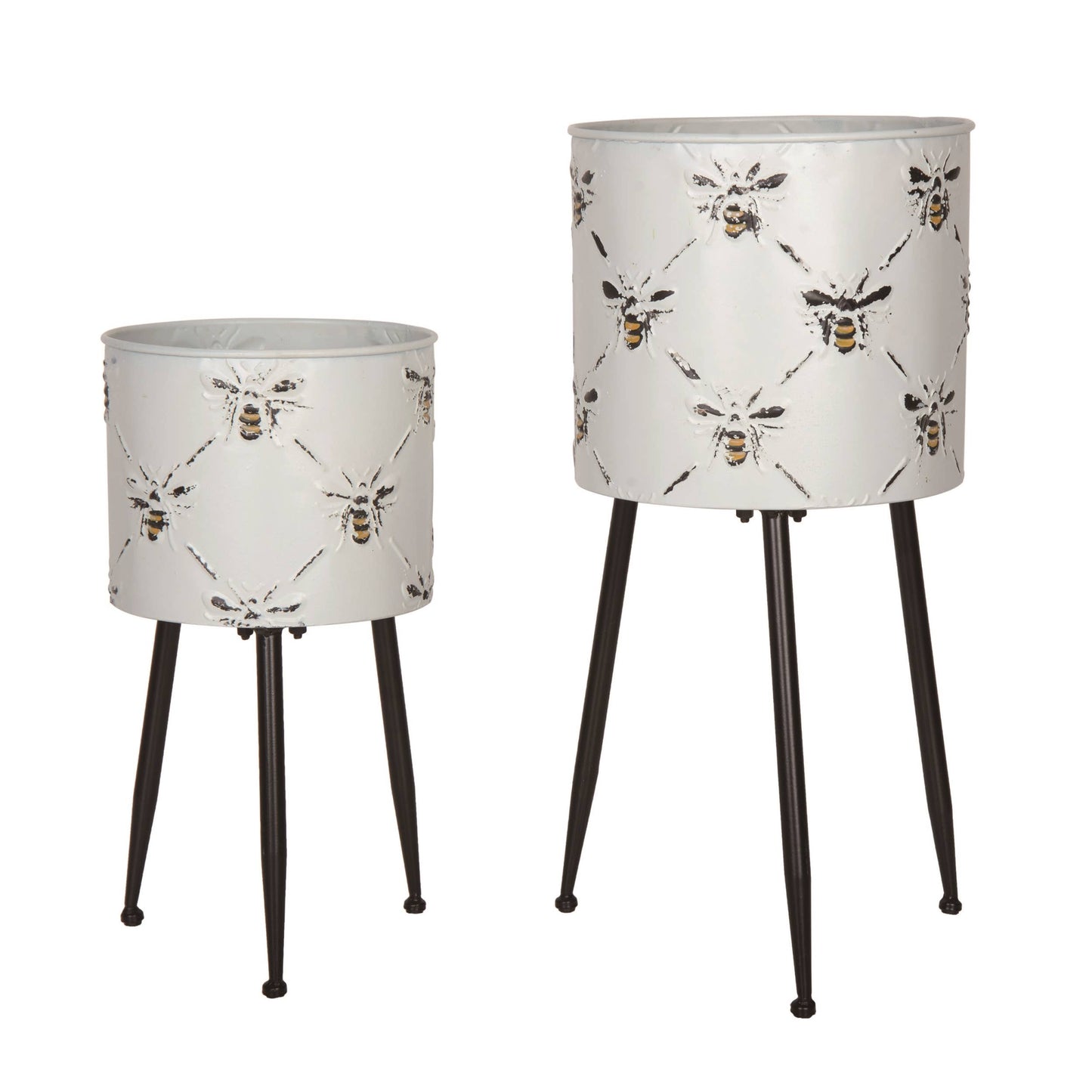 SALE Metal 20.75" White Spring Bee Planters with St Set 2