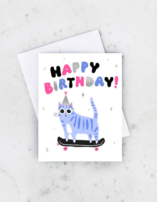 Skater Birthday Cat Card