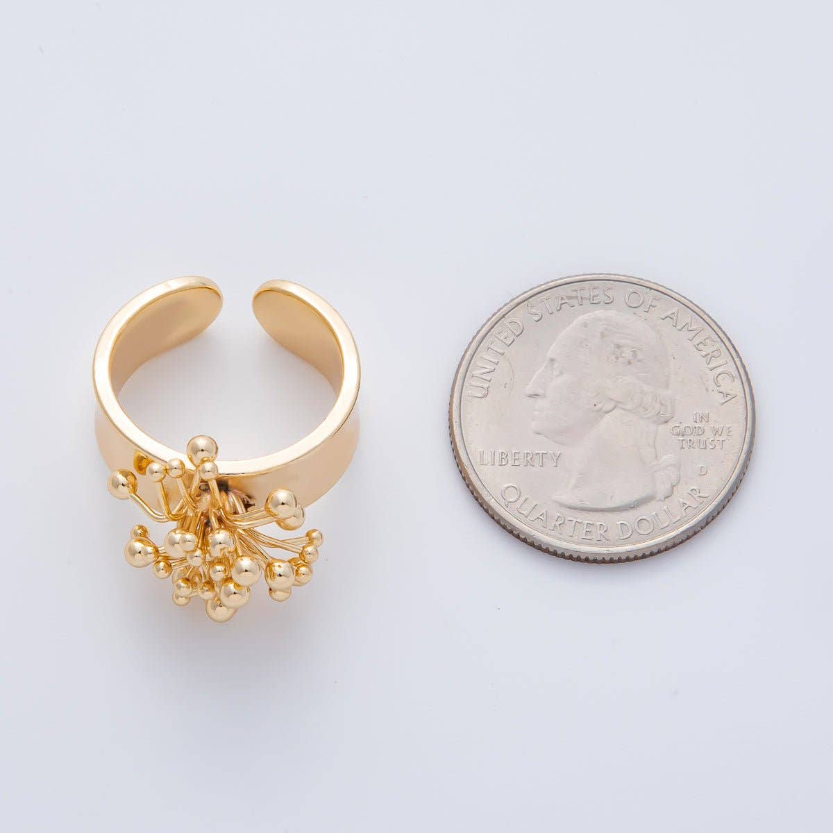 18K Gold Filled Minimalist Beaded Flower Wide Band Ring | O605