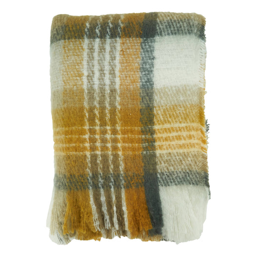 Faux Mohair Check Throw: Mustard / 50"x60"