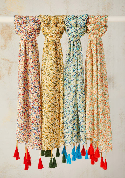 Myra Floral Scarf With Long Tassels
