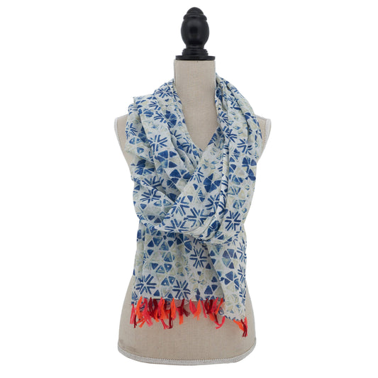 Kaleidoscope Block Print Scarf: Blue / 20"x71"