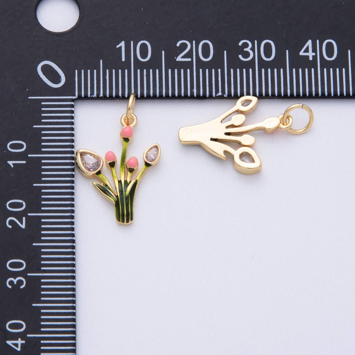16K Gold Filled 19mm CZ Enamel Tulip Flower Charm | Charms-00102