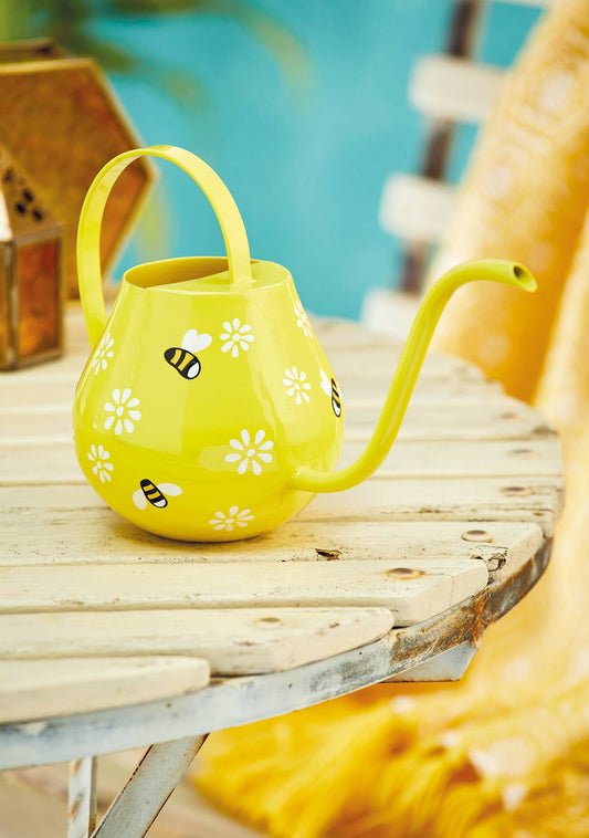 Bee Watering Can Hand Painted Yellow
