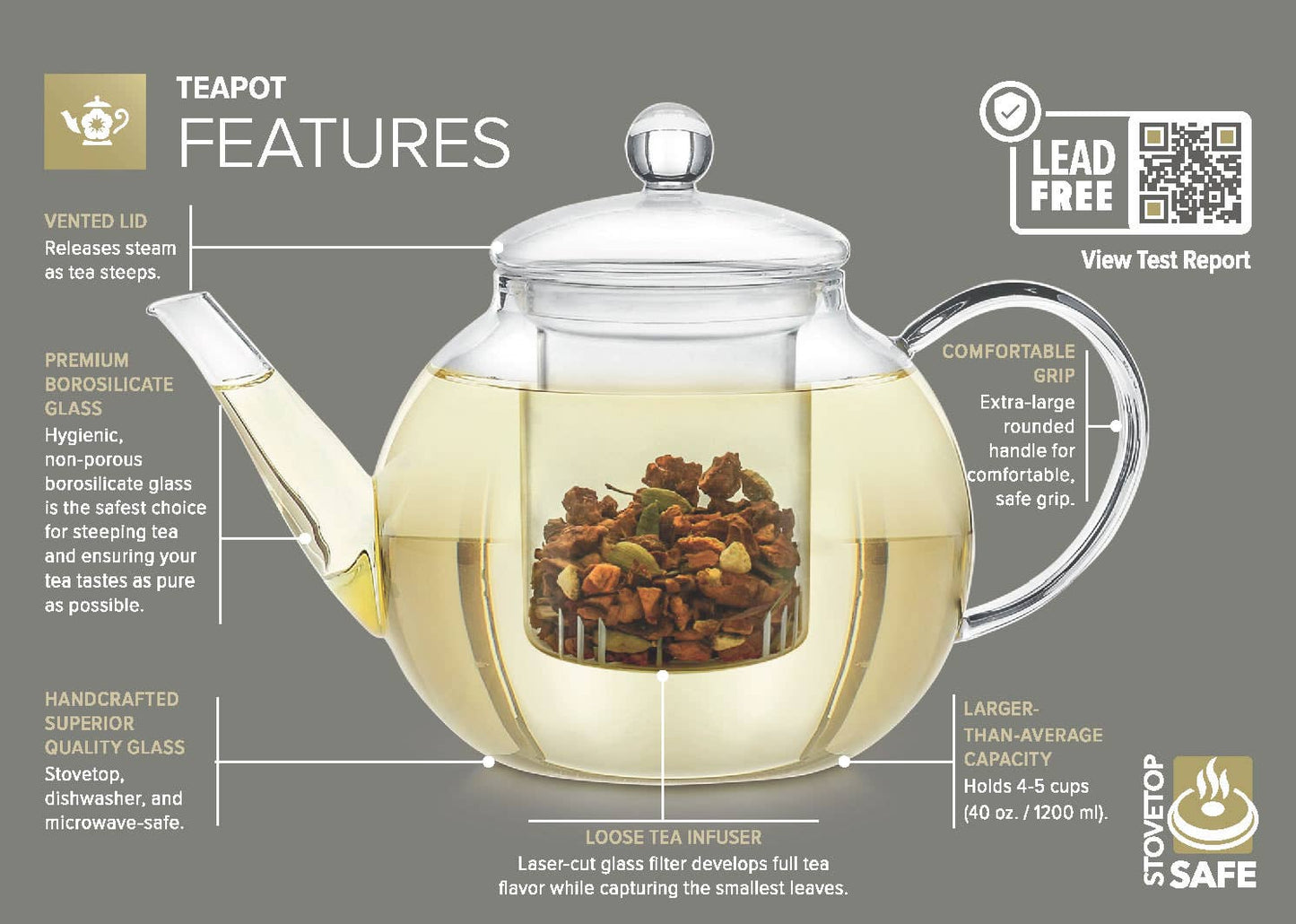 Celebration Glass Teapot with Two Blooming Teas (40 oz)