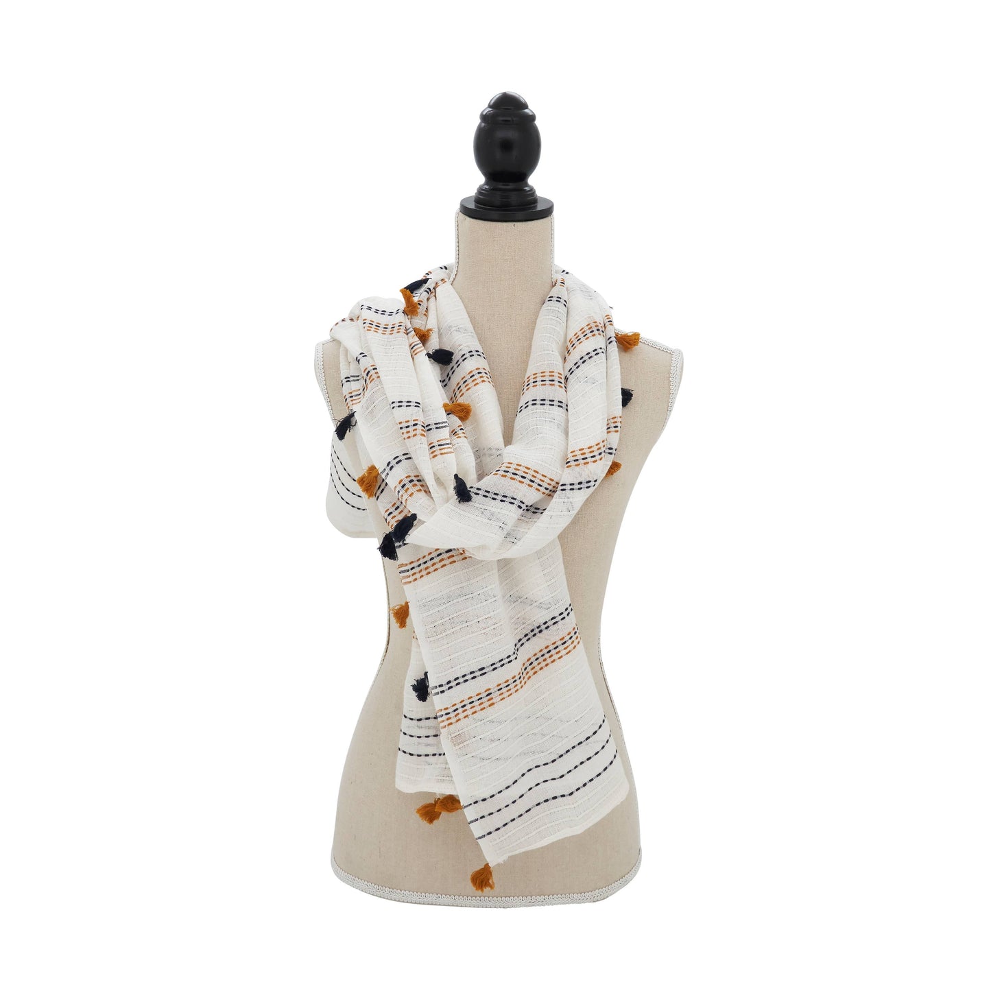 Stitched Line Tassel Scarf: Multi / 20"x71"