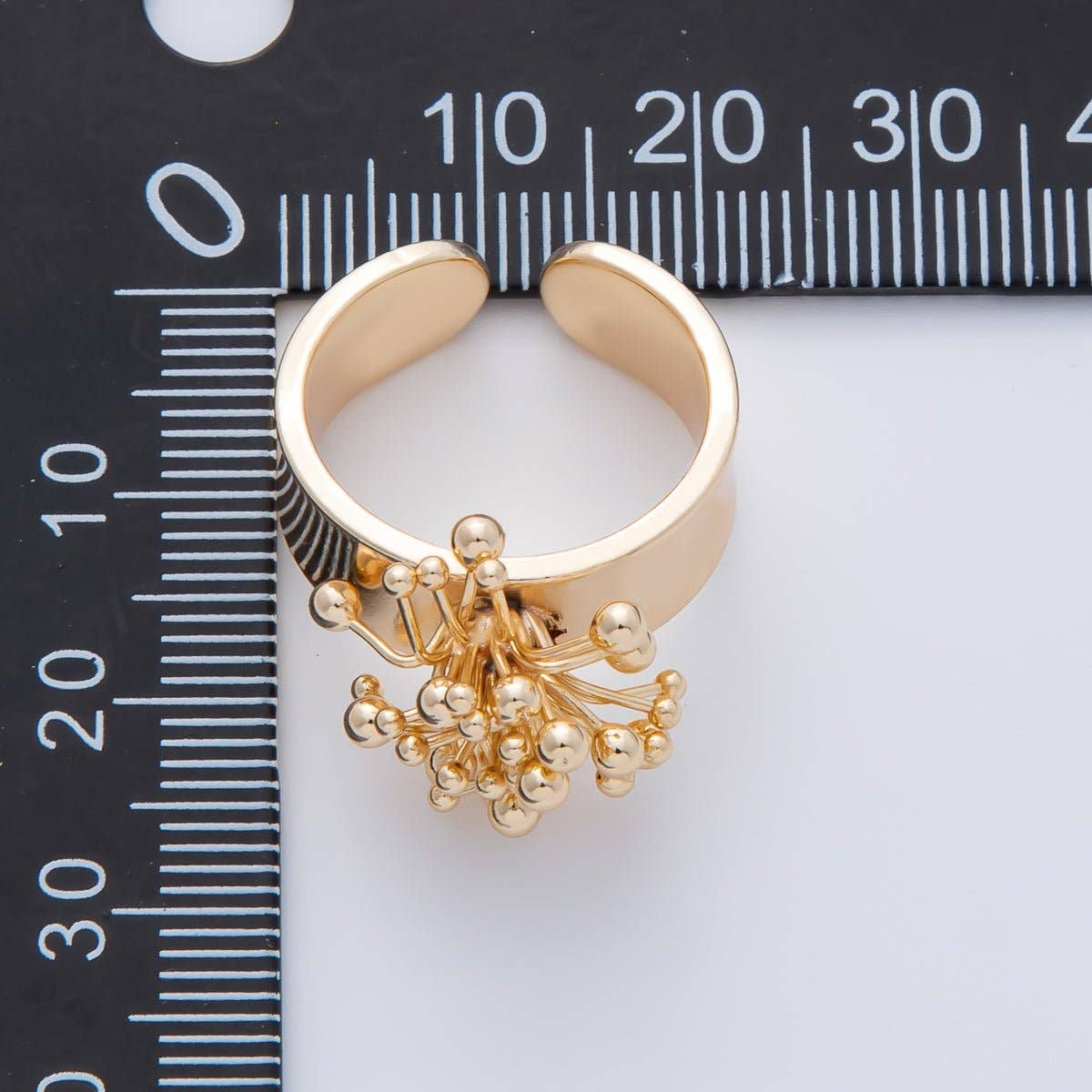 18K Gold Filled Minimalist Beaded Flower Wide Band Ring | O605