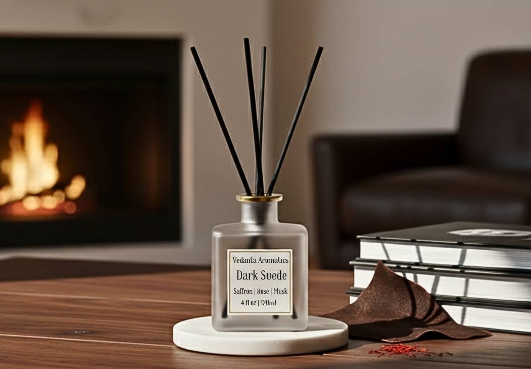 Dark Suede - Rose, Jasmin, Saffron Reed Diffuser 4 oz