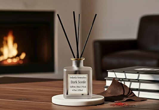 Dark Suede - Rose, Jasmin, Saffron Reed Diffuser 4 oz