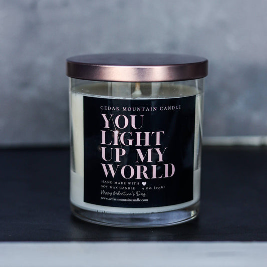 You Light Up My World - Valentine's Day Soy Candle 9 oz Jar: Rose gold lid / Lavender & Sweet Lemon