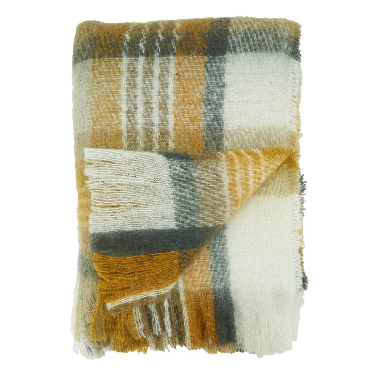 Faux Mohair Check Throw: Mustard / 50"x60"