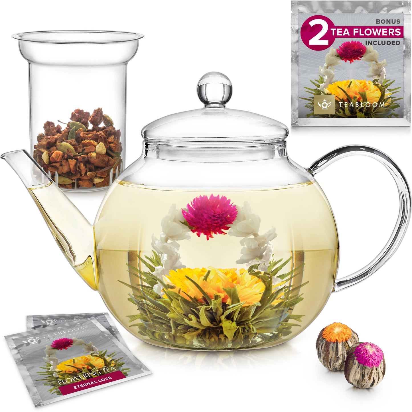 Celebration Glass Teapot with Two Blooming Teas (40 oz)