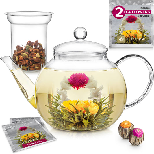 Celebration Glass Teapot with Two Blooming Teas (40 oz)